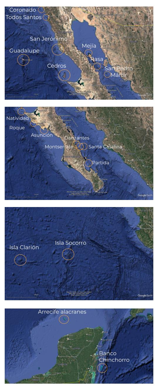 Mapa de islas mexicanas restauradas. Imagen: Google Earth